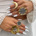 Vintage Design Compass Moon Multilayer Flower Ring for Women Exaggerated Lady Daily Big Finger Rings Fashion Jewelry Accessories
