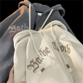 Custom Wholesale 100% Cotton Premium Oversized 3D Full Zip up Puff Print Hoodie