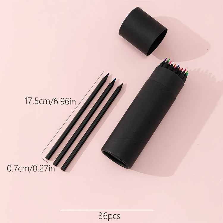 JR Set of 36pcs 7inch Black Wood Colored Pencils with HB Lead 7g/pcs Kraft Box Hexagonal School Supplies for Students