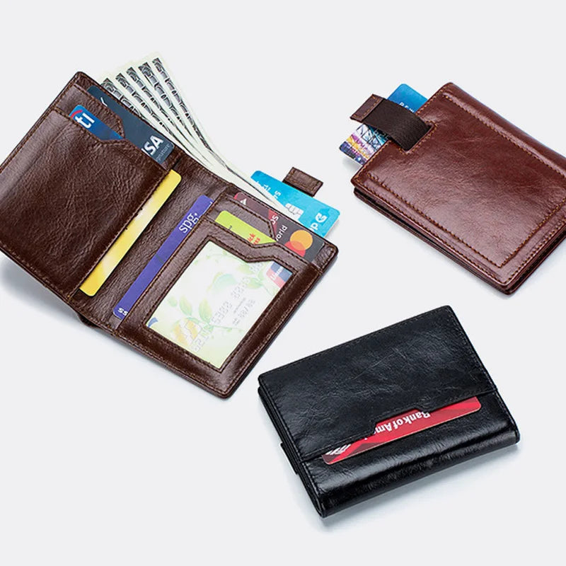 Men Slim Card Holder Genuine Leather  Bifold Wallet RFID Blocking Minimalist Front Pocket Wallets for Men - Thin & Stylish