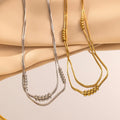 Non Tarnish 18k Gold Plated Necklace Stainless Steel Double Layer Steel Bead Chain Snake Chain Necklace for Women