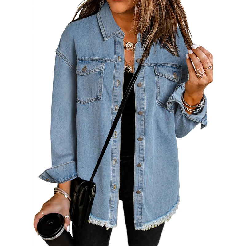 OEM ODM Plus Size Knitted Denim Button-Up Coat Casual Outwear Fall Jacket with Long Length Autumn Season