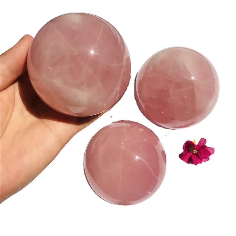 Natural Pink Crystal Ball Rose Quartz Star Flash Sphere Healing Decoration