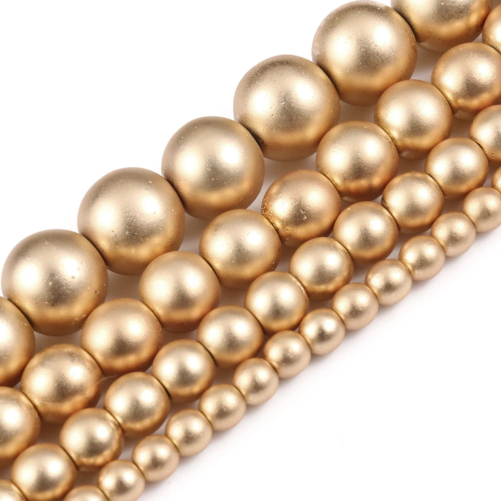 Wholesale Round 2/3/4/6/8MM Frosted Matte Light Gold Hematite Stone Beads for Jewelry Making DIY