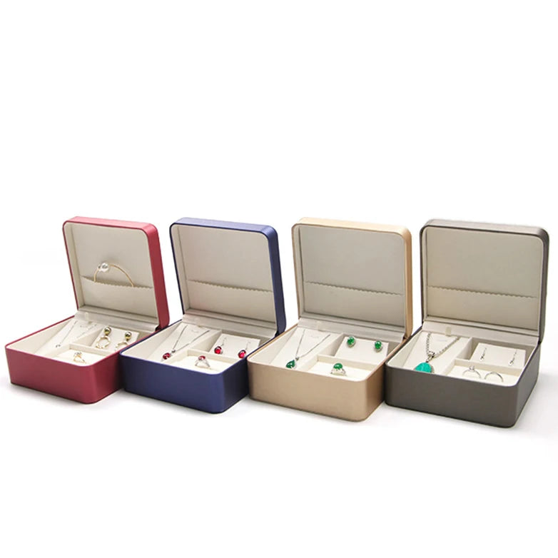 Luxury Big Jewelry Box Packaging Fashion Square Jewelry Clamshell Box Pu Leather Ring Necklace Earring Jewelry case Full Set