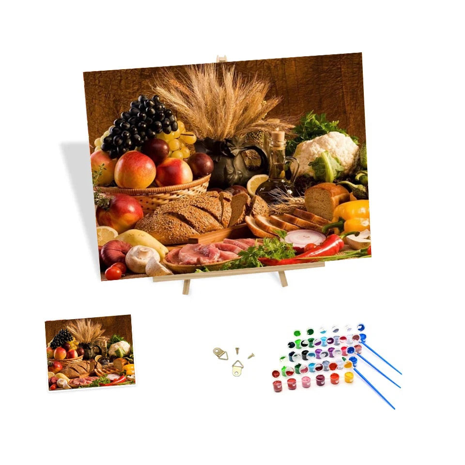 Painting by Numbers Diy Easy Oil Painting Canvas Kit Fruit Bread Vegetables Art Painting Art Hanging Picture Decor for Bedroom