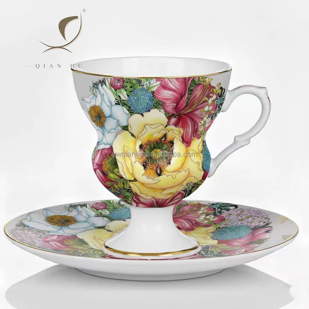 Delicate 12pcs Small Size 90cc  Ceramic Tea Cups  China Coffee Cup and Saucer Set
