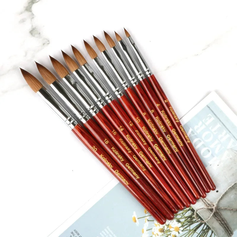 Wholesale 100% Pure Acrylic Kolinsky Brush Wood Handle Nail Art Brush