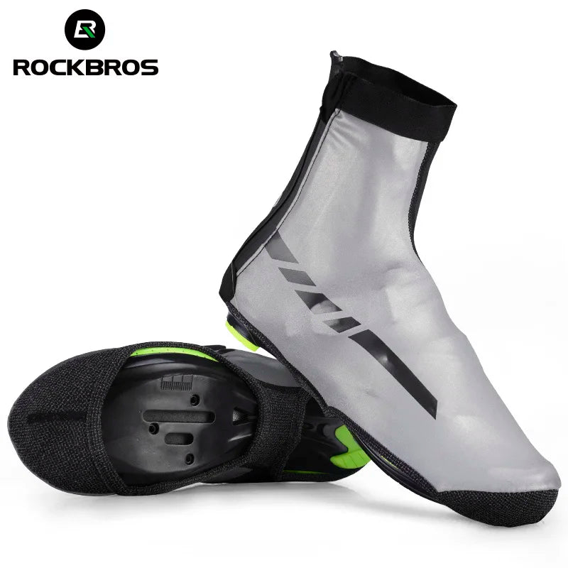 ROCKBROS Cycling Shoe Cover Reflective Full Waterproof Boot Covers Winter Warm Bicycle Overshoes MTB Bike Shoe Protector