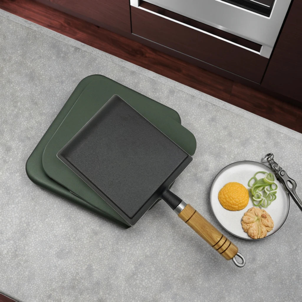 Kitchenware Household Cookware Square Nonstick Black Iron Cookware Tamago-yaki Frying Pan with Removable Handle