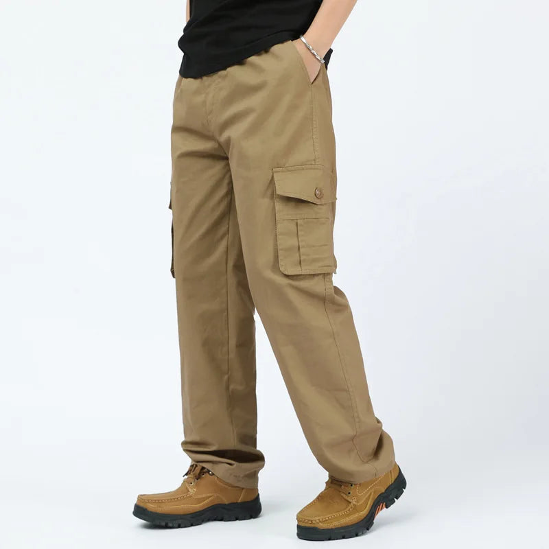Man Multi-pocket  Cotton Trousers  With Side Pockets  Plus Size Men's Cargo Pants