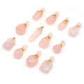 HZ Natural Gemstone Rose Quartz Perfume Bottle Pendant Necklace for Essential Oil Vial Stainless Steel Jewelry