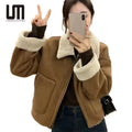 Liu Ming Popular Fashion Autumn Winter Women Thick Jacket Warm Outwear Patchwork Faux Lamb Wool Fur Plus Size Coat