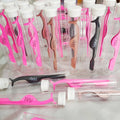 Factory Customized Logo Stainless Steel Eyelash Tweezers Set with Rose Design and Glitter Case