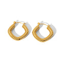 Trendy Hypoallergenic Rhombus Design Hoop Earrings Stainless Steel 18K Gold Plated Geometric Twisted Hoop Earrings for Ladies