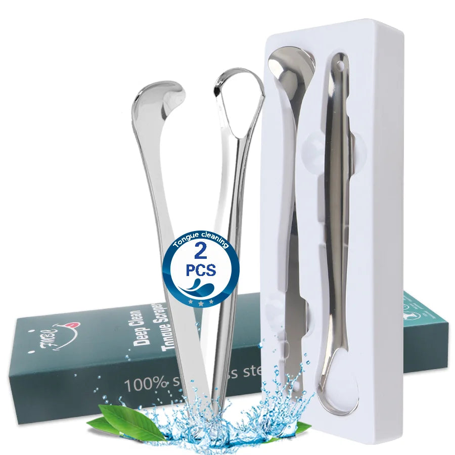 Wholesale Custom 304 Stainless Steel Oral Tongue Scraper Oral Care Tool Scrapers Tongue Cleaner 2PACK