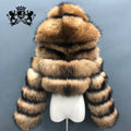 Janefur Wholesale Real Natural Raccoon Fur Hooded Coat Cropped Outwear Winter Thick Warm Short Real Fur Winter Jacket Coat