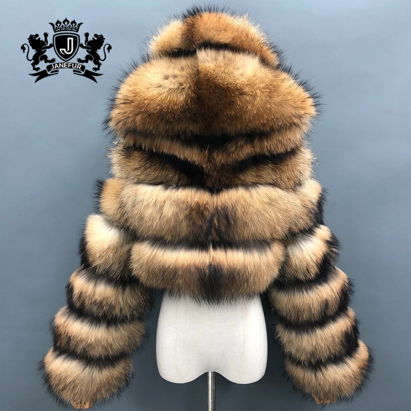 Janefur Wholesale Real Natural Raccoon Fur Hooded Coat Cropped Outwear Winter Thick Warm Short Real Fur Winter Jacket Coat