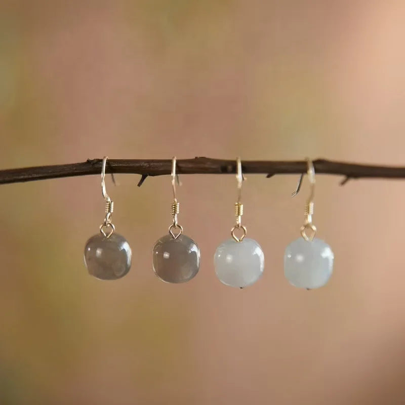 925 Sterling Silver Natural Green Hetian Jade Stud Earrings Handmade Chakra Spiritual Healing Crystal Earrings