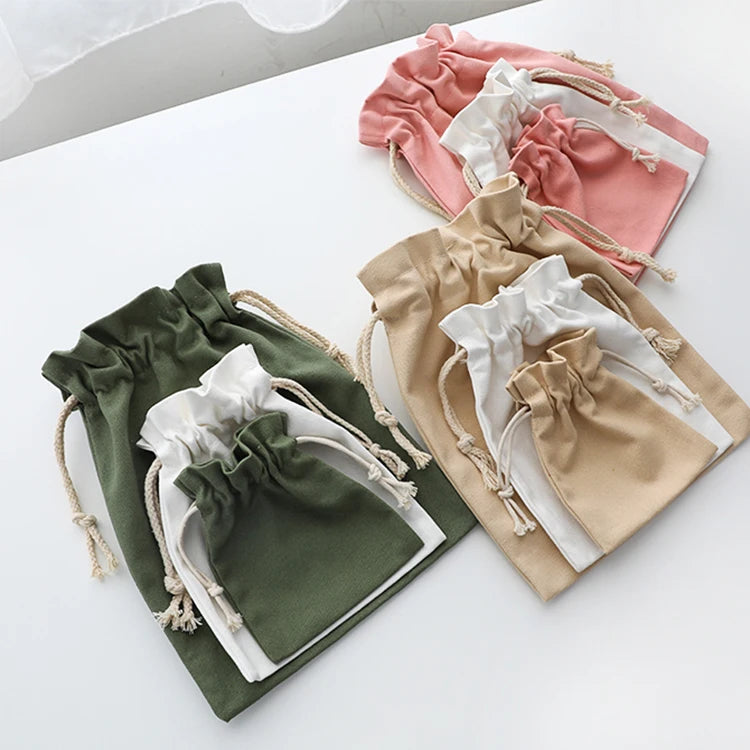 Customized Logo Personalized Colorful Canvas Cotton Pouch Double String Drawstring Bag Printing Pattern Custom Size Gift Purpose