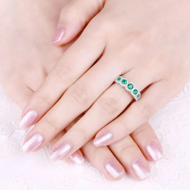 925 Silver Trendy Zircon & Emerald Daily Engagement Rings Moonstone ZIRCON Round Cut Classic Style Wedding Bands Sterling Silver
