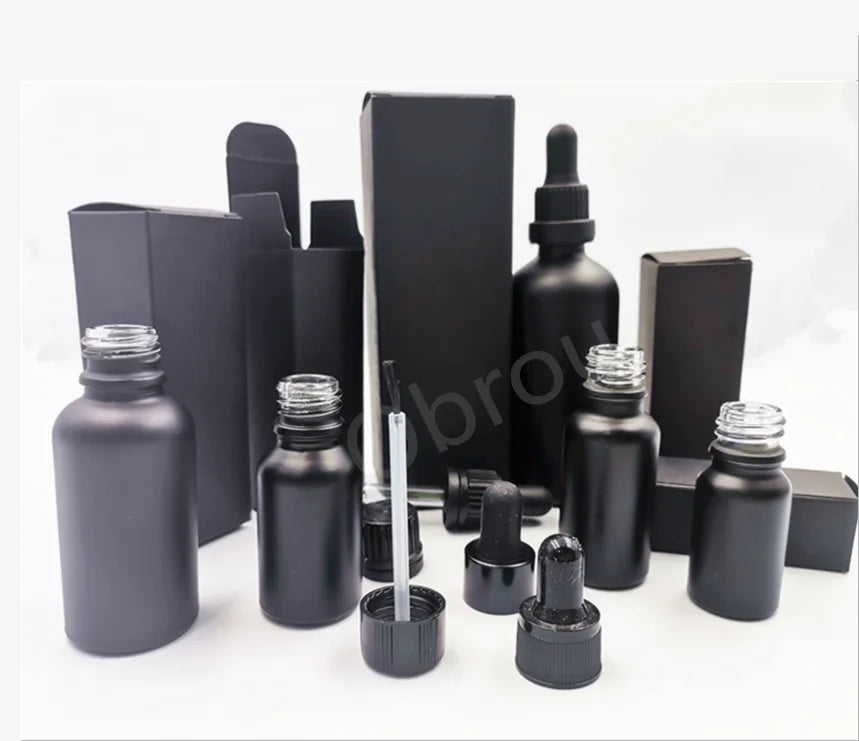 Advanced Technology Quality 30ml Matte Black Essential Oil Glass Bottle Wood Dropper Luxury Serum Perfume Packaging Box Included