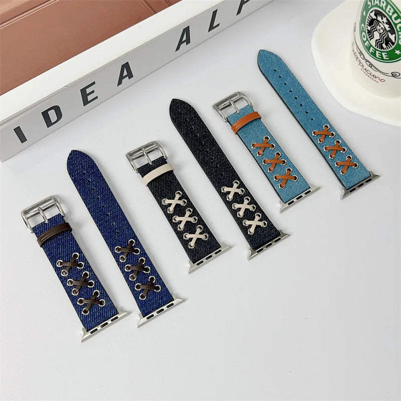 2025 Hot Selling Sailcloth Watch Strap Genuine Leather Canvas Watch Band with 38/40/41 mm 42/44/45/49 mm for Smart Watch