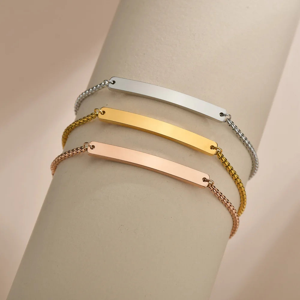 Tarnish Free Custom Lettering Fine Blank Bracelets Tightness Adjustable Real Colorful Gold PVD 316 Stainless Steel Bracelets