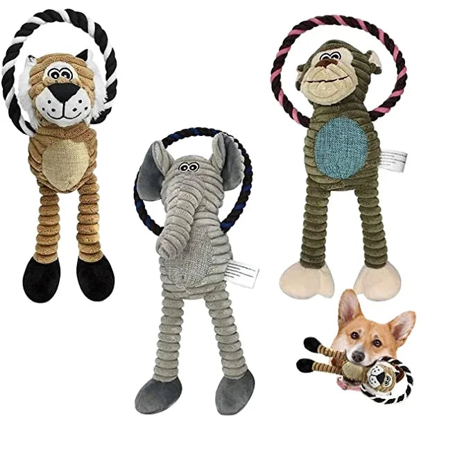 Dog Teeth Cleaning Durable Chew Toy Wholesale Plush Dog Toys with Rope-Tough Stuffed Animal Tiger Design Brain Training Function