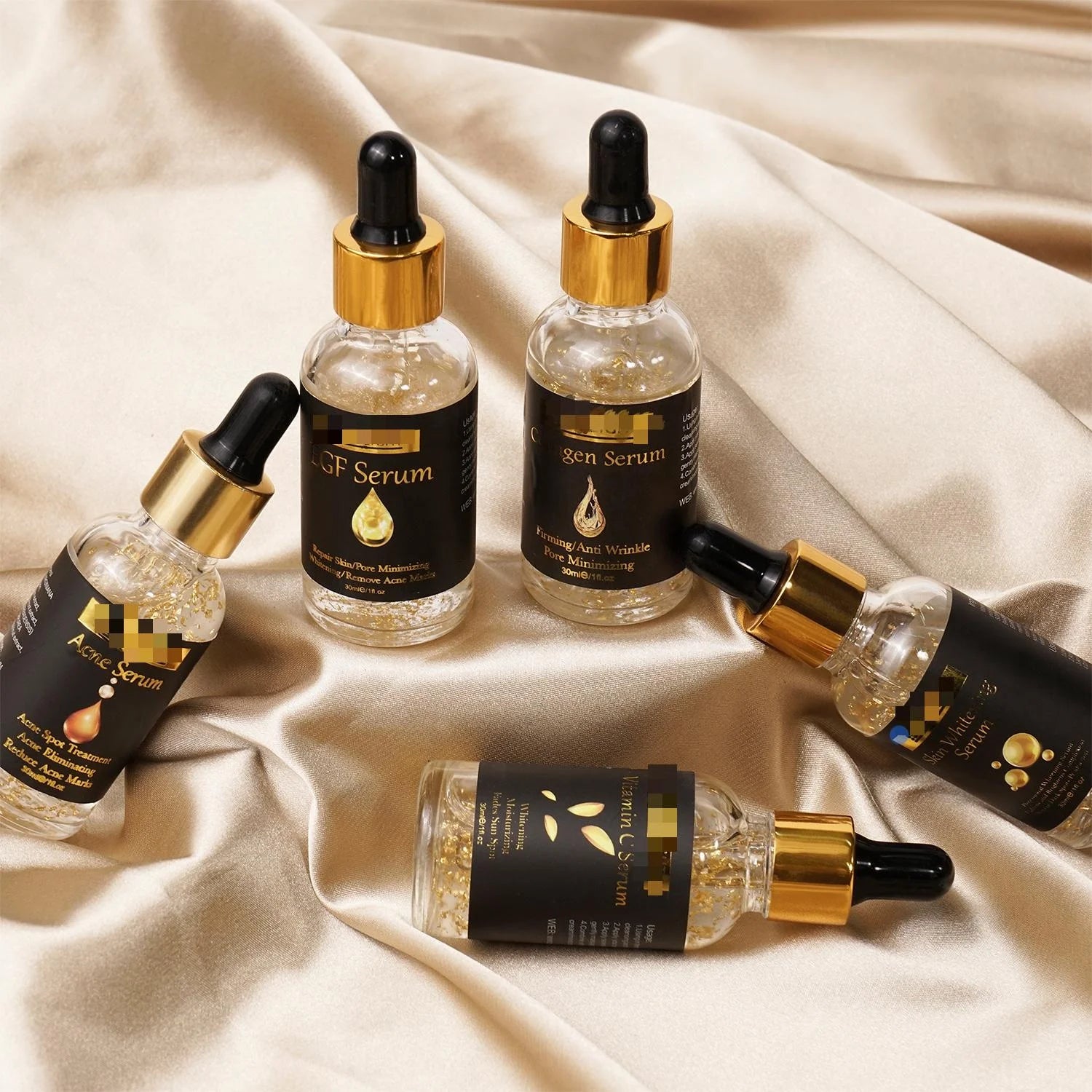 OEM Collagen Face Private Label Skin Care Caviar Flake Korea Vitamin C Nano Real Rose 24k Gold Serum