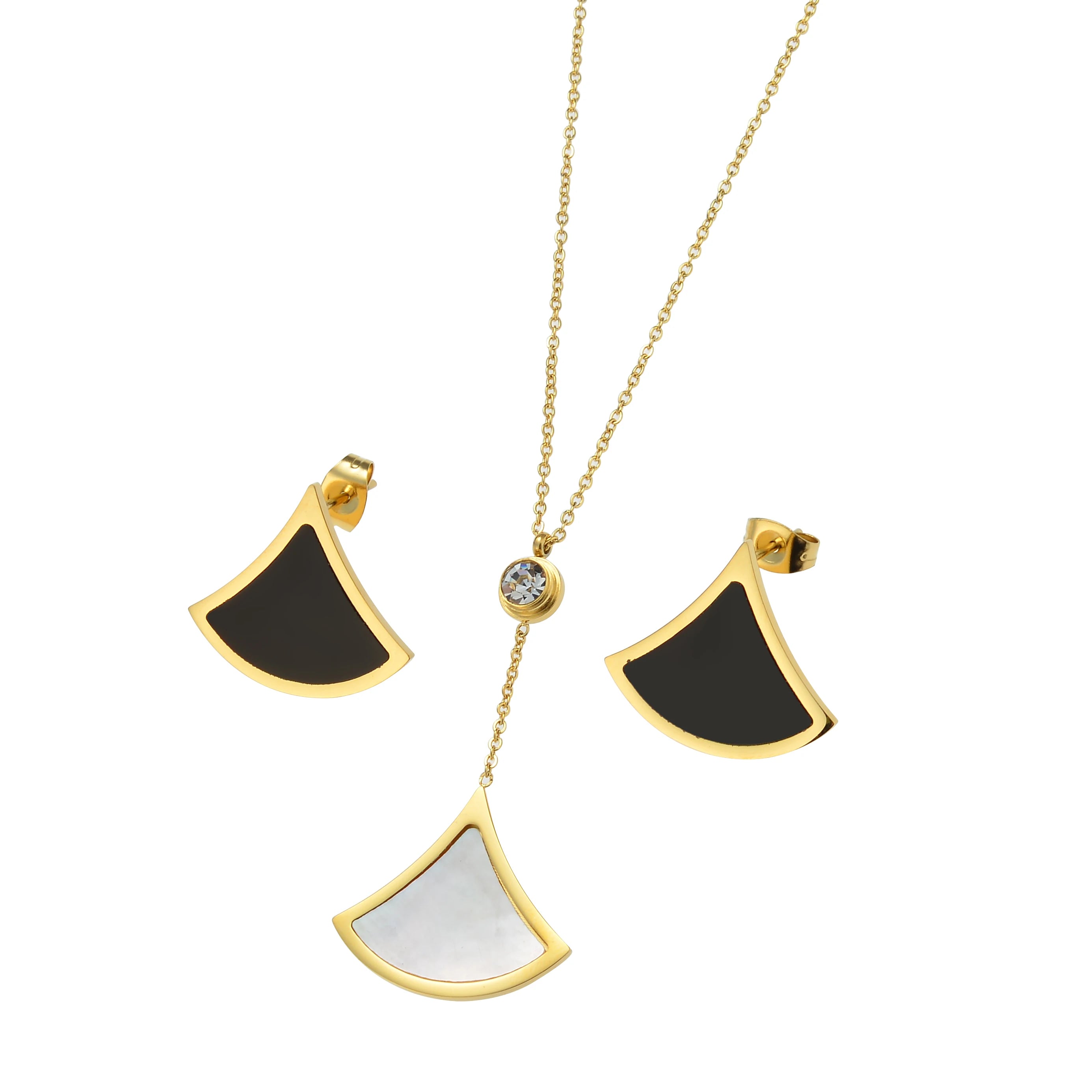 Elegant Gold-Plated Women's Geometric Stainless Steel Jewelry Set Including Necklace Earrings Trendy Weddings Parties