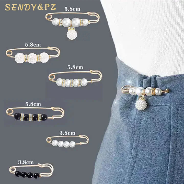 Korean Fashion Pearl Pin Brooch Accessories Crystal Element Fixed Clothes Waist Women Pant Pin Brooch