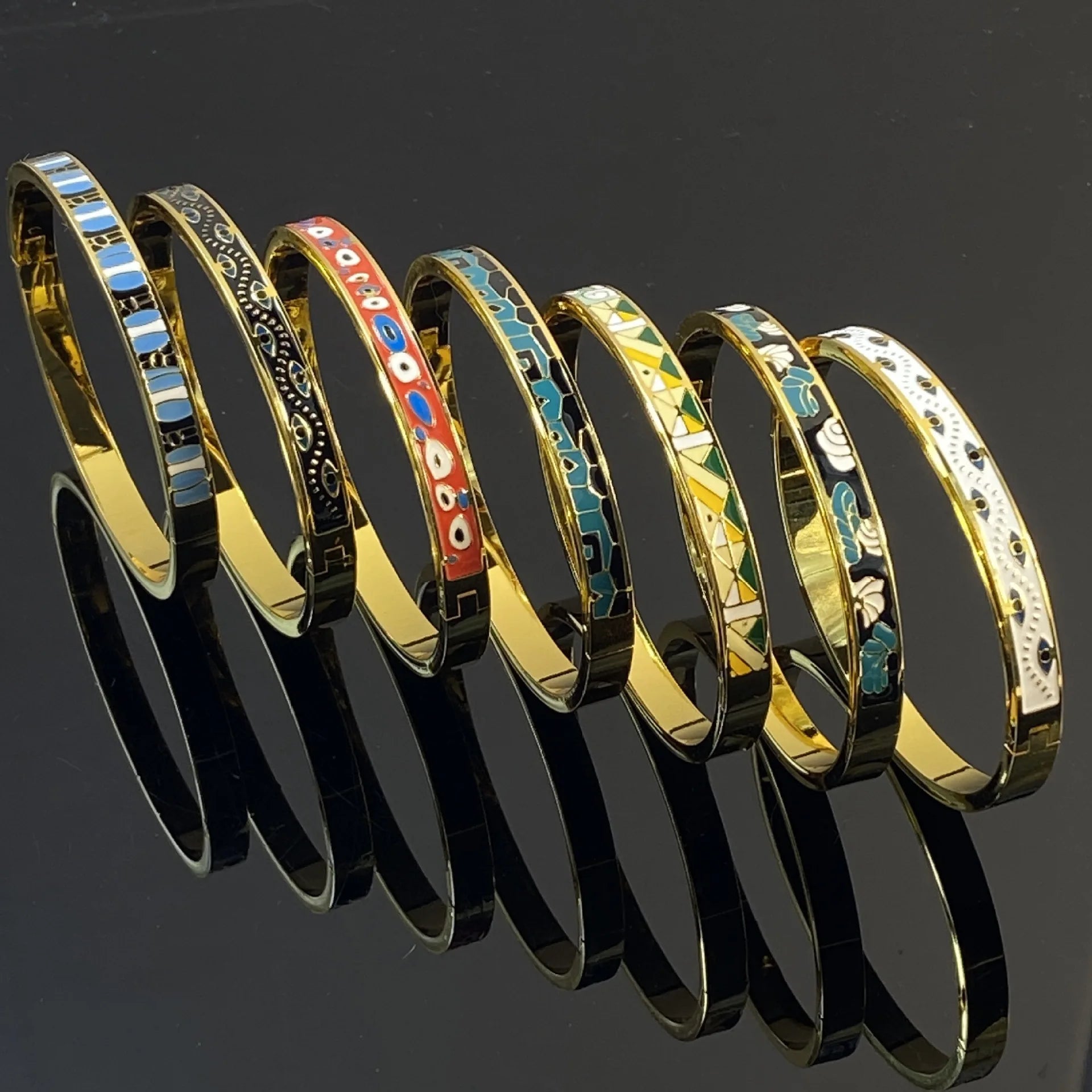 Luxury Colorful Enamel Devil Eye Cuff Bracelet No Tarnish Stainless Steel Evil Eyes Bangle Bracelet Jewelry