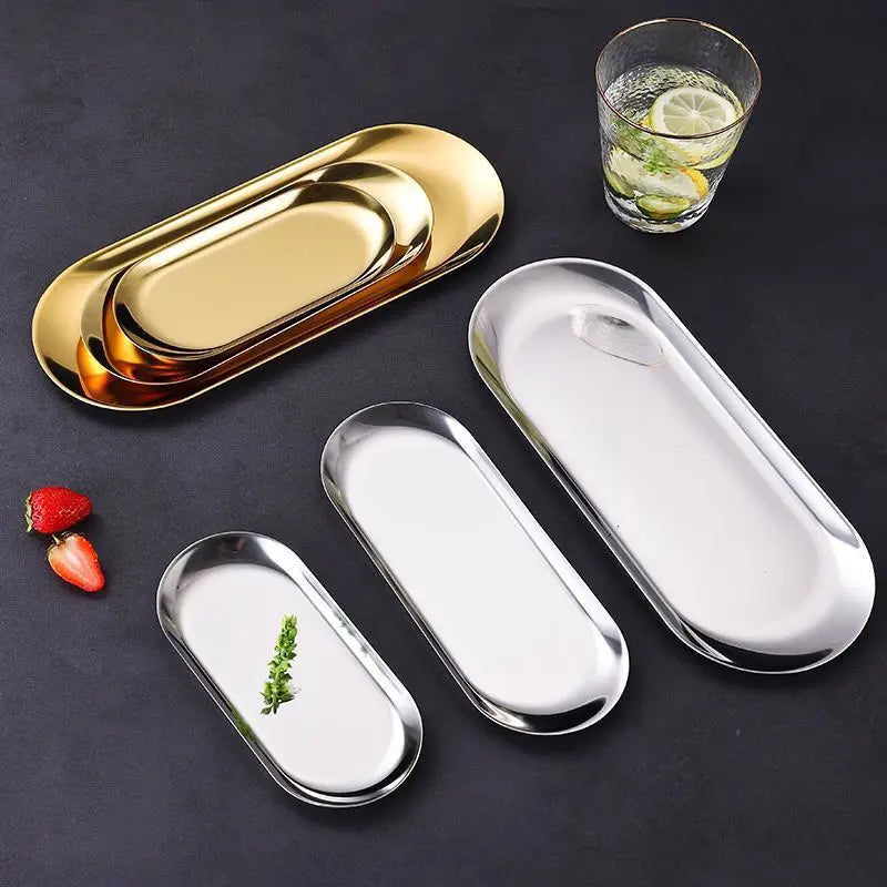 Hotel Decorative Candle Tray Plate Metal Stainless Steel Oval Trays for Serving Coffee and Cake