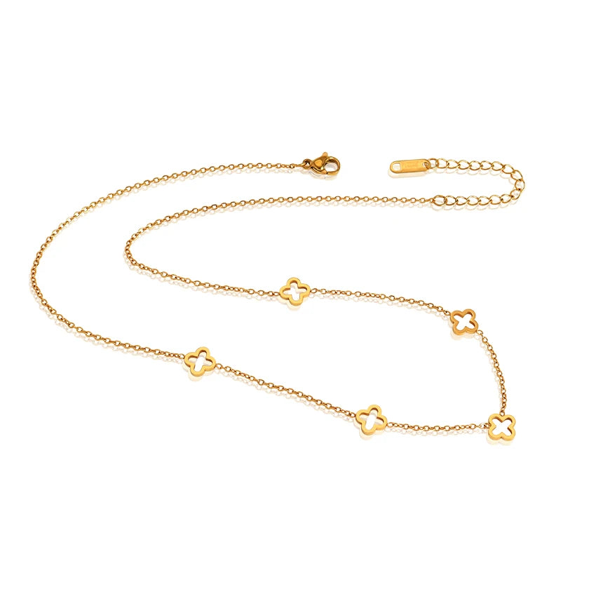 Minos Stainless Steel Clover Necklaces Hypoallergenic Jewelry 18K Gold Plated Lucky Four Leaf Clover Necklace for Women