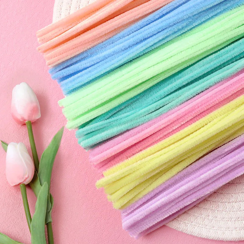 Hot Sale DIY  Macaron Color Chenille Stems Fuzzy Wire Pipe Cleaners Flower Bouquet Twist Stick Creative Handmade Craft  Toys