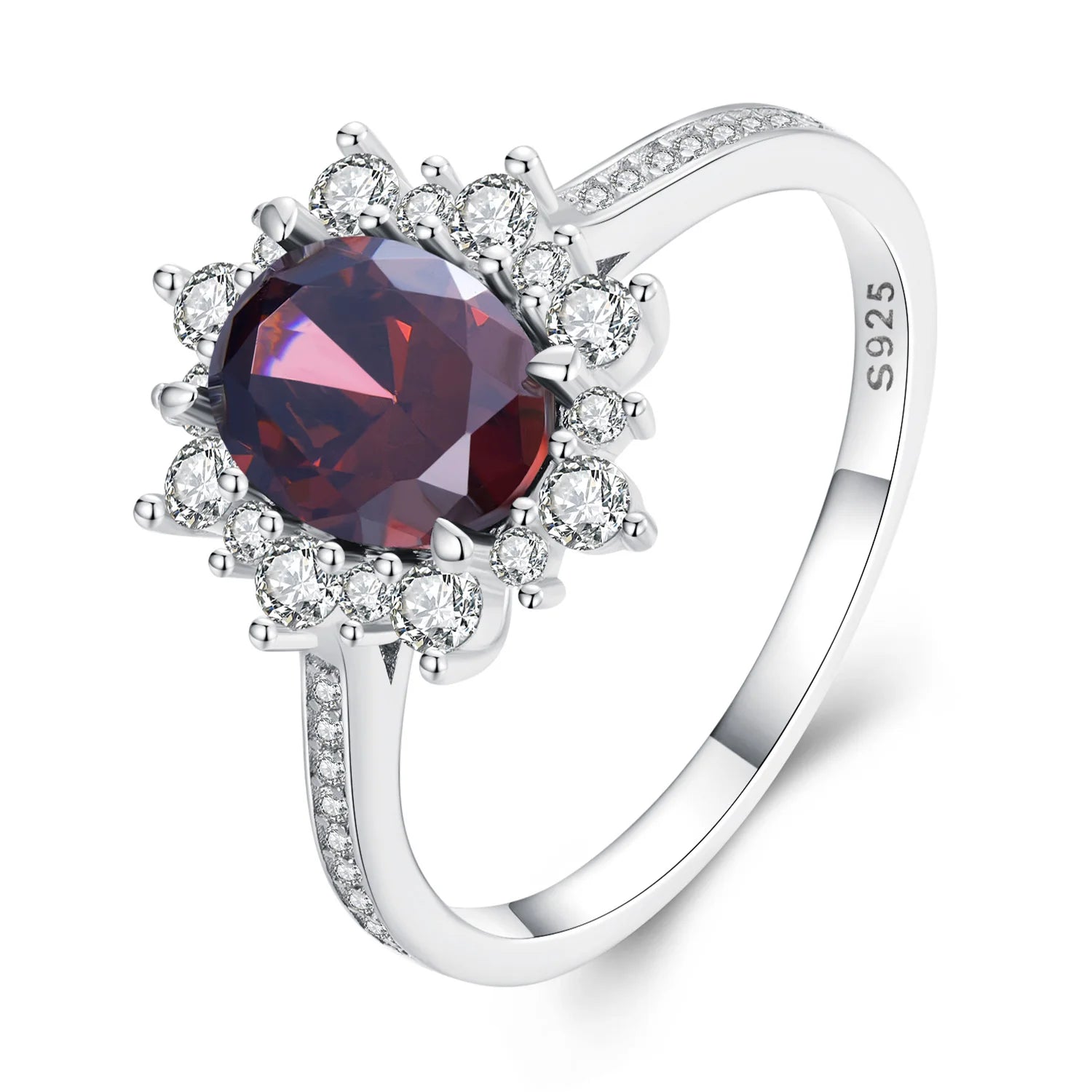 Factory 925 Sterling Silver Dark Red Zircon Wedding Ring for Women Wedding Engagement Anniversary Elegent Fine Jewelry BSR334