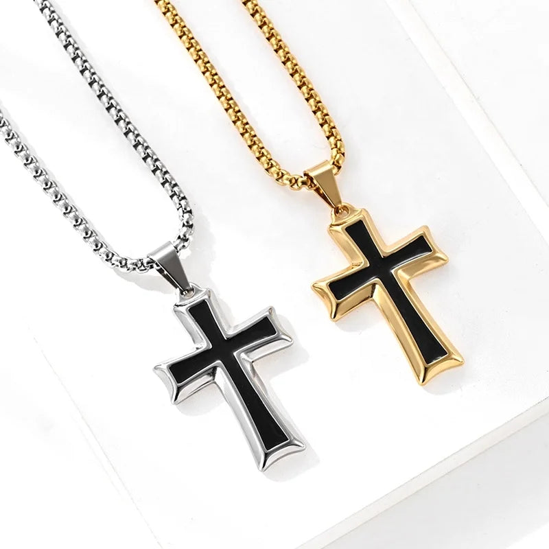 MECYLIFE Hiphop Stainless Steel Enamel Christian Cross Pendant Necklace for Men