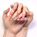 24 Pcs Tropical Flower 3D Nail Art with butterfly French Tip Art Acrylic Press on Nails Artificial Fingernails False Nails 3468