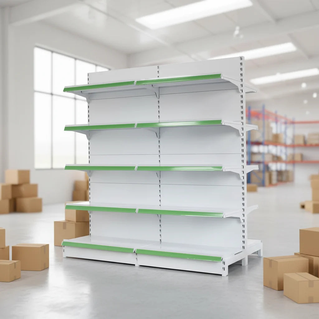 Fashionable Metallic Gondola Style Supermarket Racks with Epoxy Powder Coating and Quick Installation for Grocery Stores