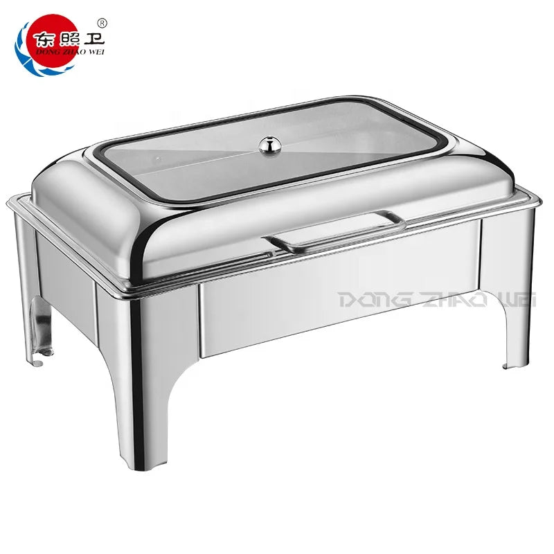 Kitchen Accessories Commercial Food Warmer Rectangular Flip Top With Transparent Glass Lid Portable Double Pans Food Warmers