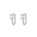 925 Sterling Silver Cubic Zirconia Geometric square  Shaped Earrings Hoops Personalized Minimalist Style for Women