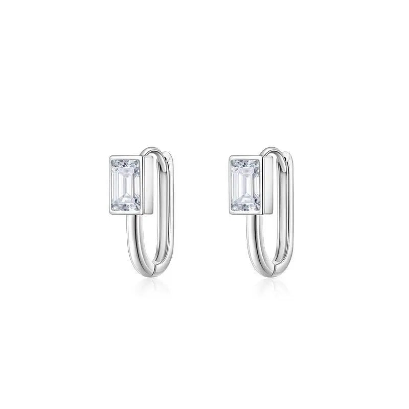 925 Sterling Silver Cubic Zirconia Geometric square  Shaped Earrings Hoops Personalized Minimalist Style for Women