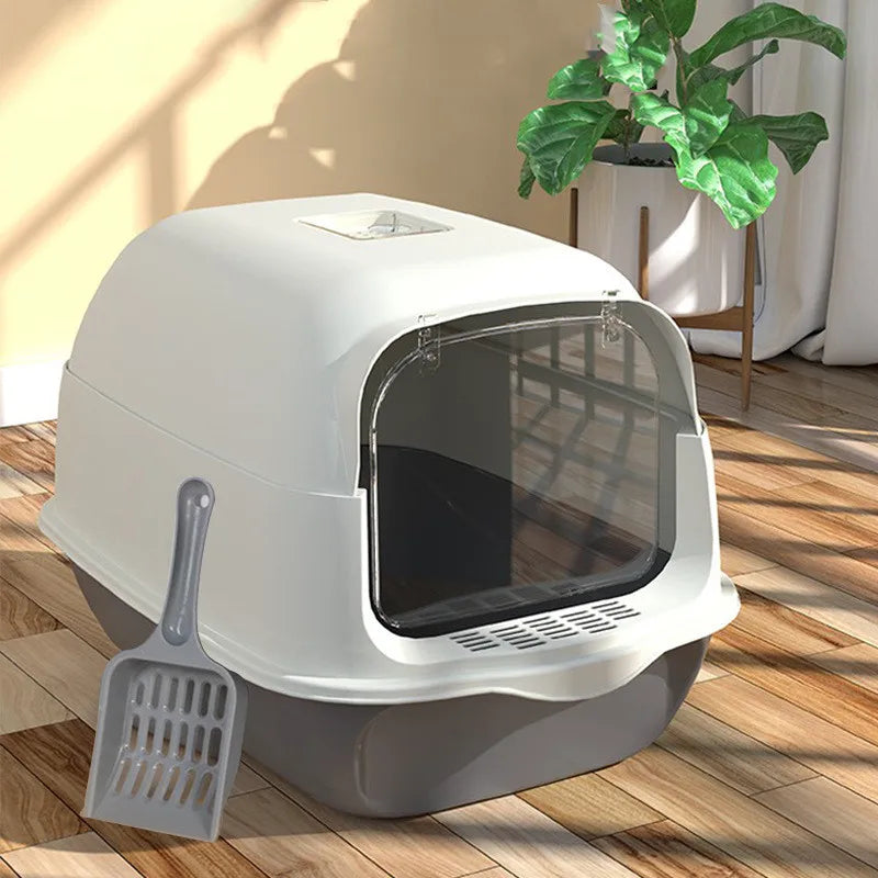 Enclosed Cat Litter Box Fully Spillproof Deodorant Cat Toilet Two-Way Shovel Large Capacity Cat Toilet Litter Box Closed Sandbox