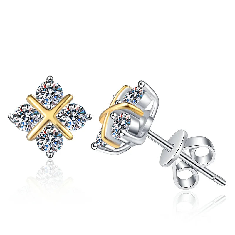 Wholesale 925 Sterling Silver Clover Design Iced D Color Moissanite Stud Earrings 0.8 Carat Total