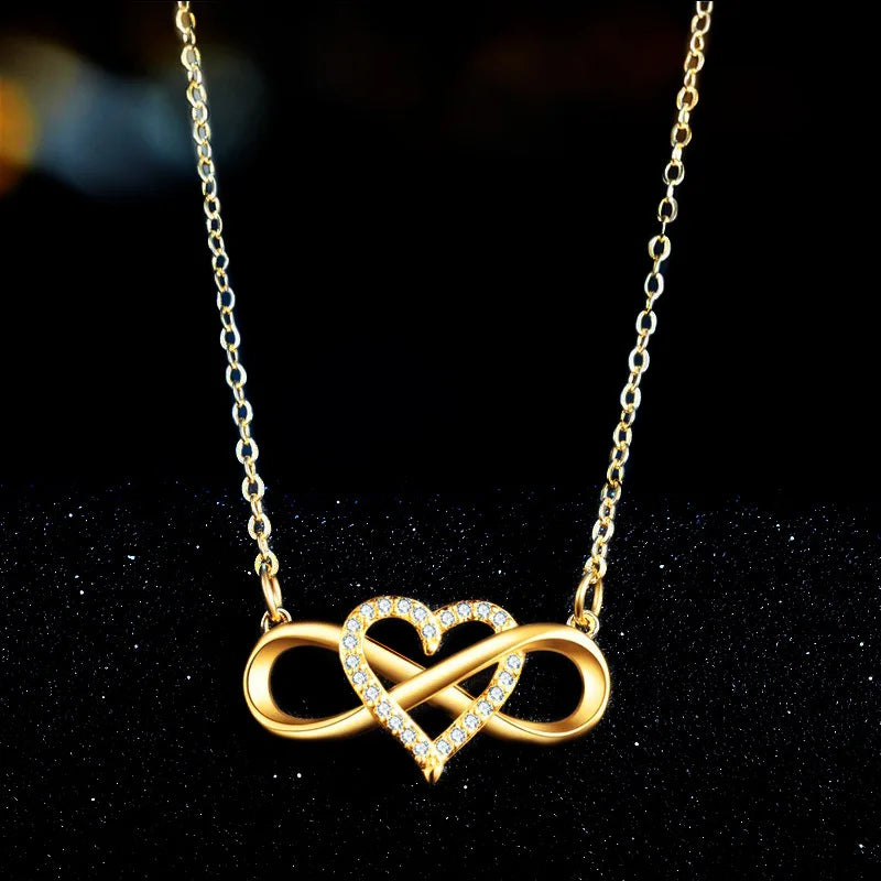 2025 New Fashion Jewelry Women's Gold Heart Lucky 8 Diamond Love Pendant Necklace Gold