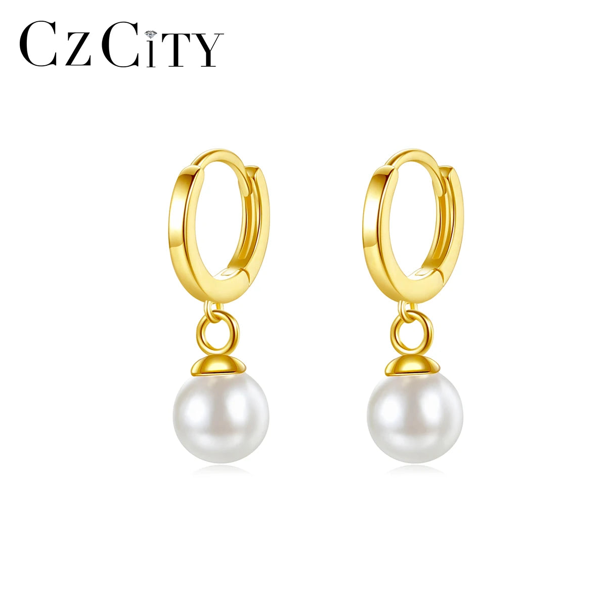 CZCITY Imitation Pearl Huggie Earring Gold Plated Woman Sterling Silver Earing Minimalist Huggies