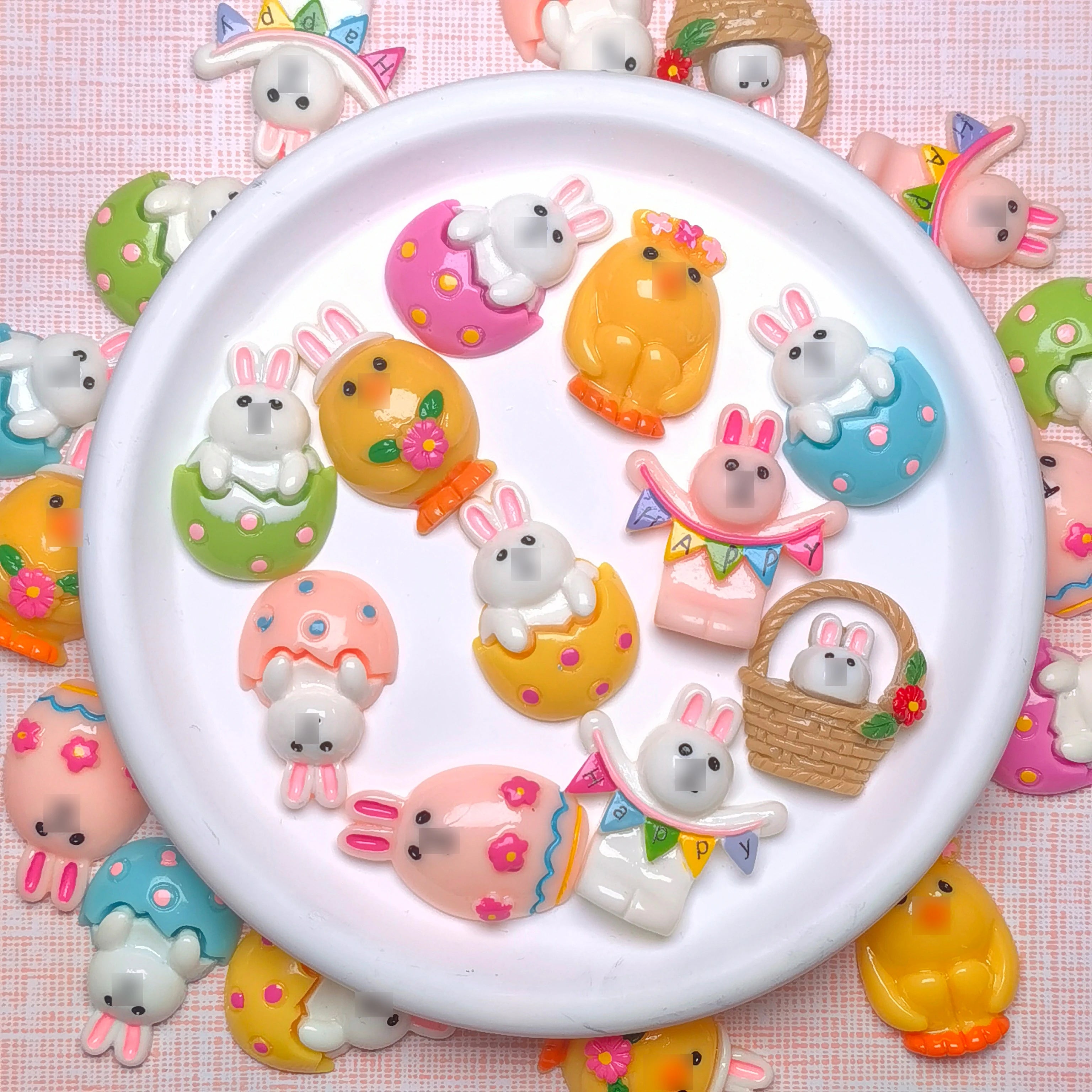 Easter Egg Basket Rabbit Chick Figures Toys Flatback Resin Cabochons Collection Set For Fairy Garden Easter Party Decoration
