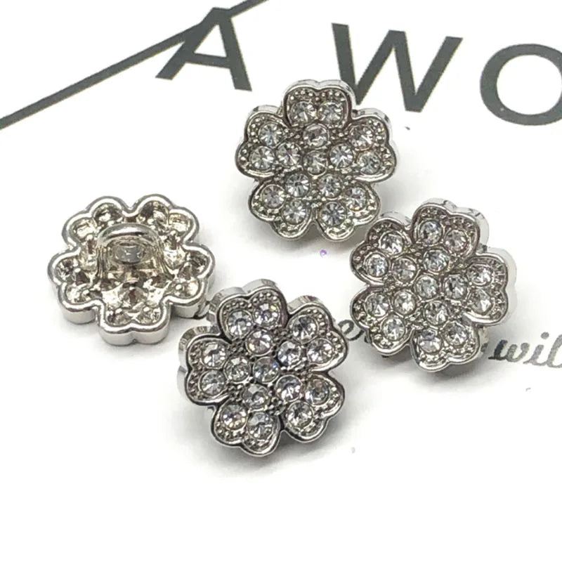Simple Style Flower Petal Shape Full With Rhinestones Alloy Combination Garment Buttons Diy Shirt Clothes Decorative Button