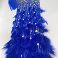 Latest Quality Royal Blue Feathers Fancy Mesh With Feather Wedding Feather Lace Fabric